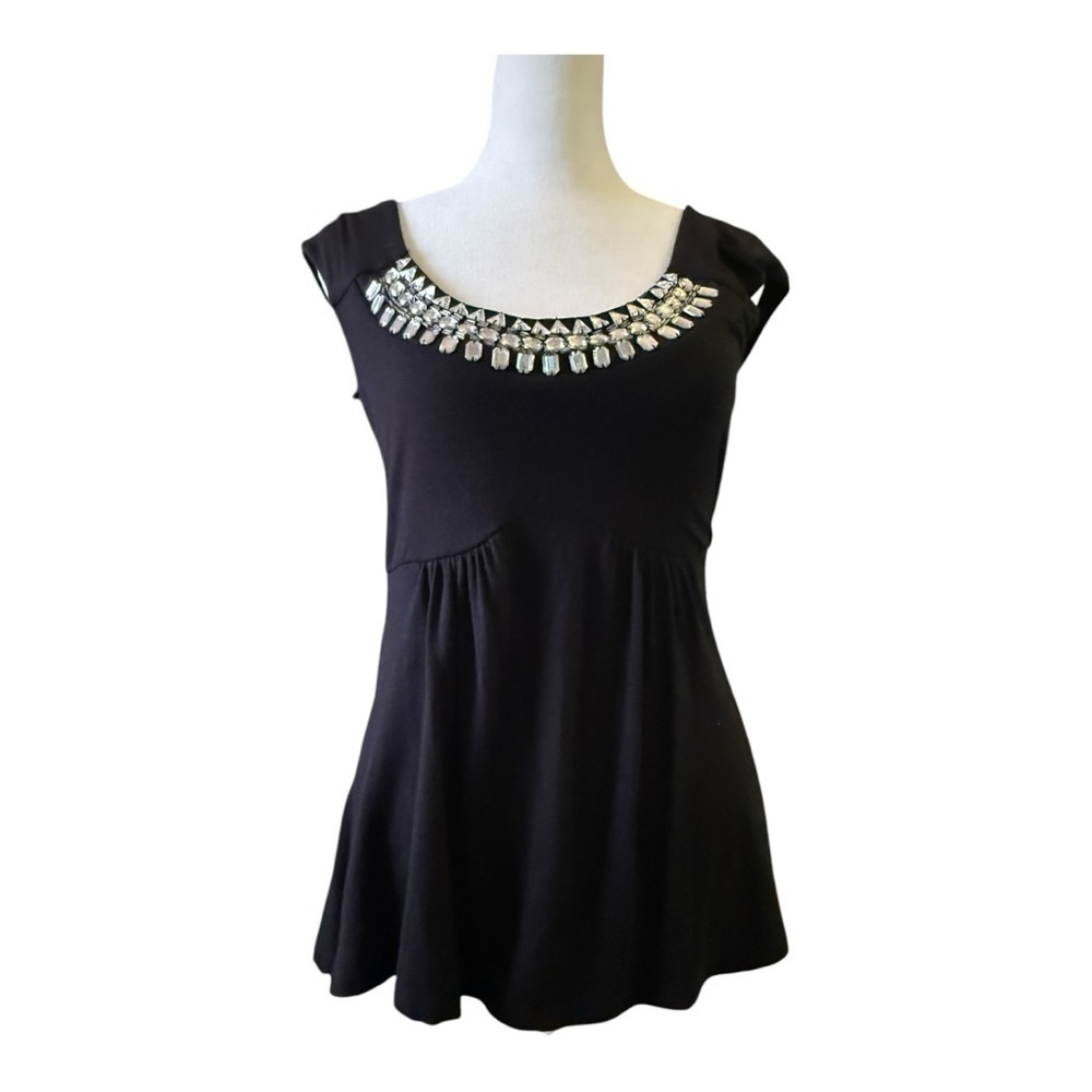 Joie Jersey knit beaded cap sleeve black blouse medium